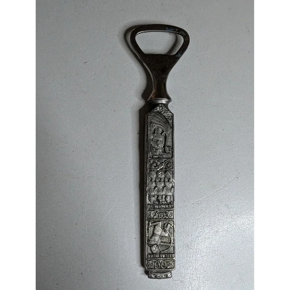 Vintage Heilag Olav Norwegian Pewter Bottle Opener Saint Olaf Viking Barware